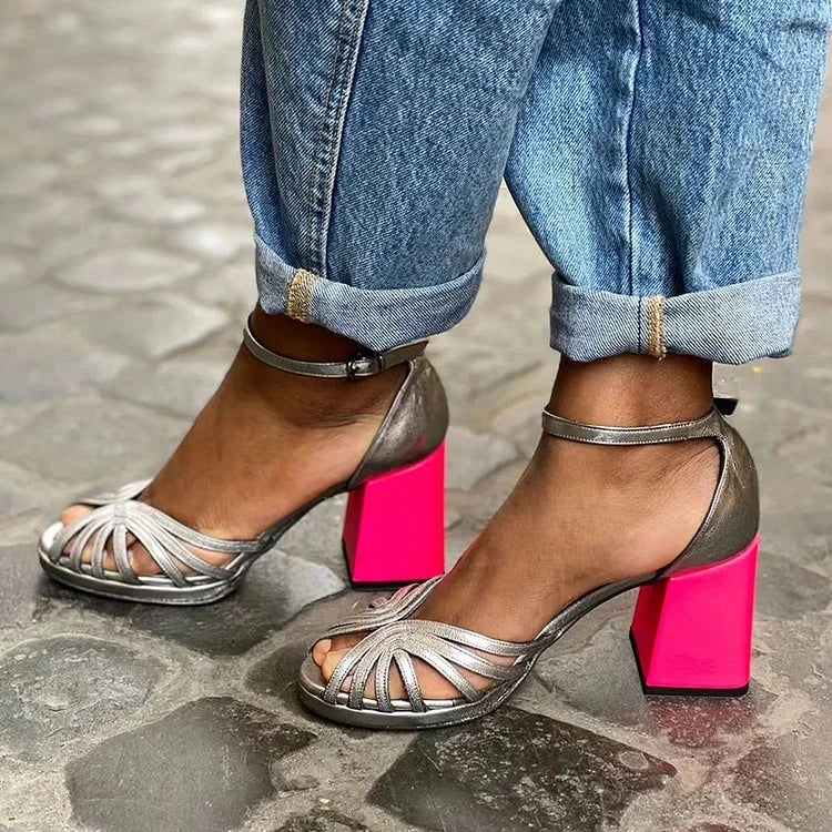 LUMA | Elegante Sandalo Metallico con Tacco Fluo per uno Stile Unico
