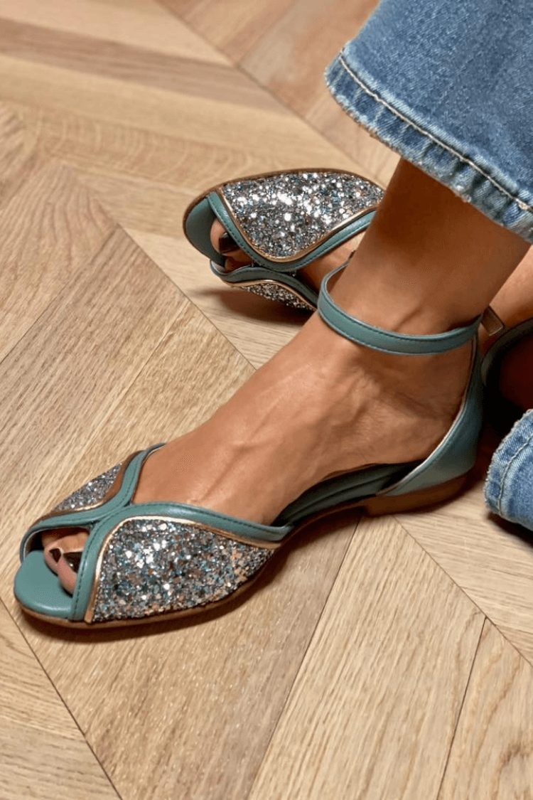 BRIGITTA | Eleganti Sandali Bassi Glitter Perfetti per Ogni Occasione